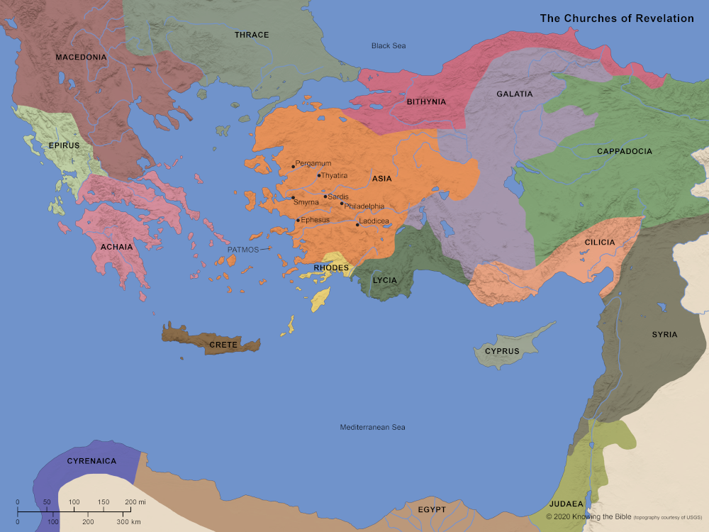 Map showing the seven churches to whom Revelation was written
